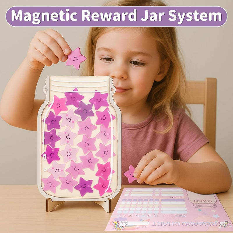 Yoink Unicorn Magnetic Reward Jar Set, Star Jar Reward System for Kids with 24 Colourful Star Tokens and Magnetic Dry Erase Chore Chart, Home and Classroom Management Tool for Good Behavior - Image 5